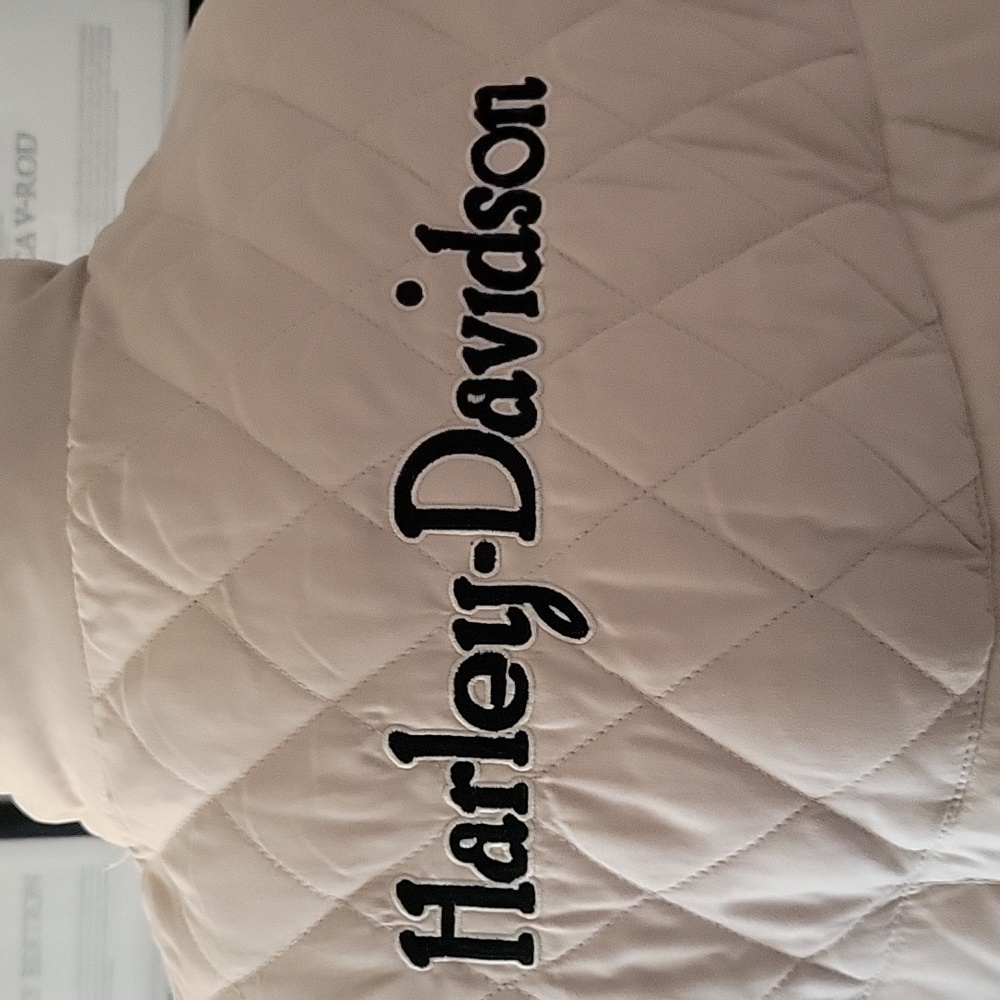 Harley-Davidson Puffer Jacket, Cream/Black, Large, EUC/Vintage - Picture 6 of 12